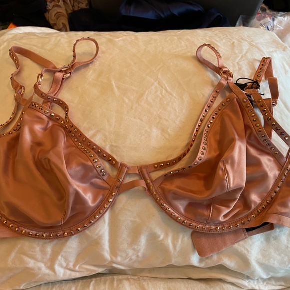 Victoria’s Secret Swarovski Crystal Pink satin w/crystals Bra and garter set NWT - Picture 2 of 8